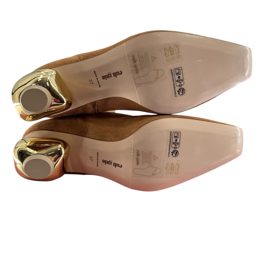 Cult Gaia NEW Zuri Knee High Boot in Camel Brown Gold Sculptural Heel Size 7 - Picture 10 of 11